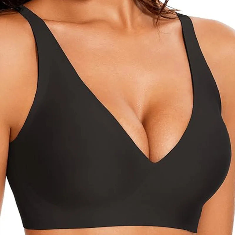 Women'S Solid Underwear Seamless Wire-Free Full-Cup Bra with Comfortable Gathering Support Traceless Breathable Female Lingerie